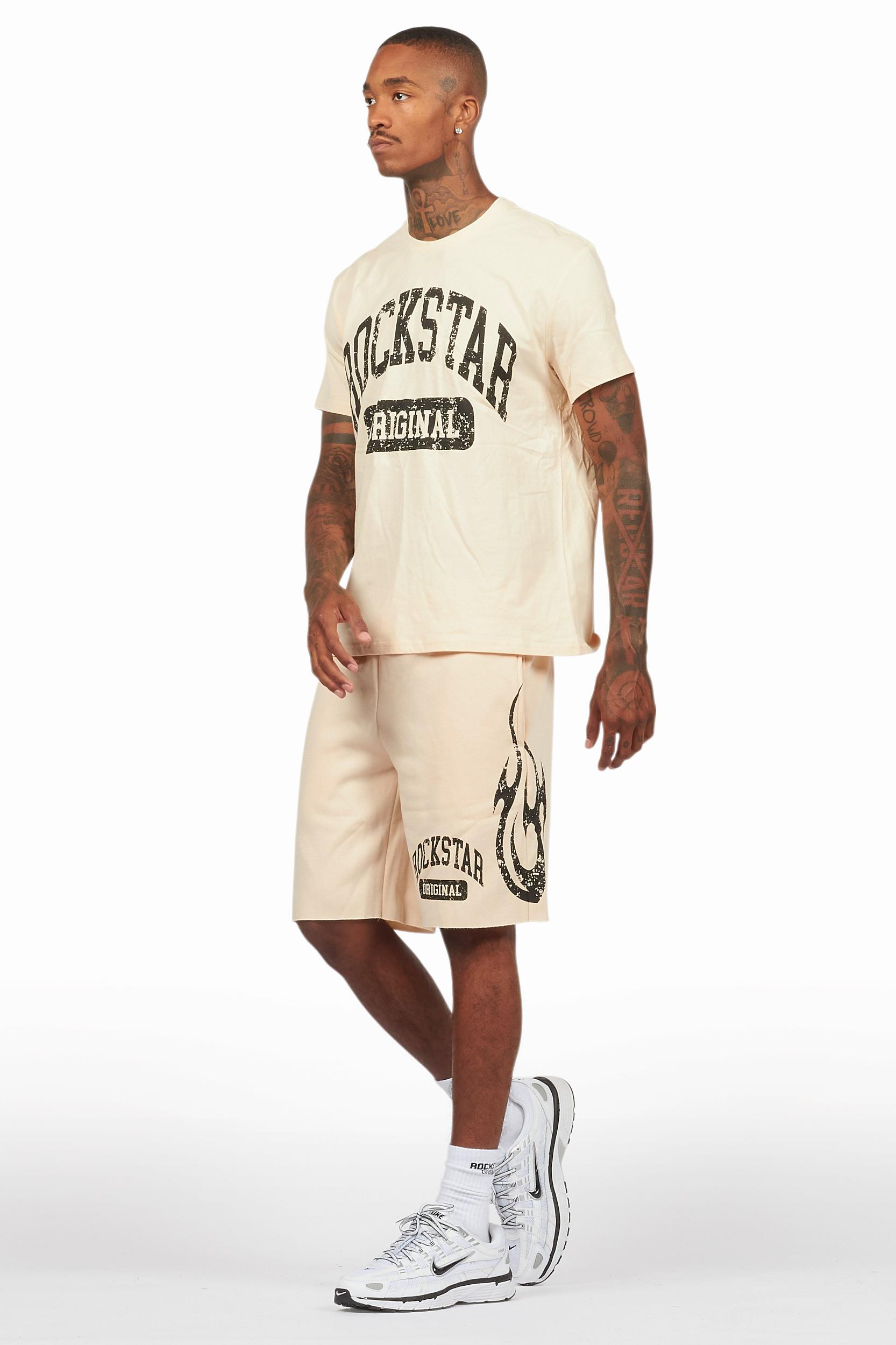 Members Beige T-Shirt/Short Set Male Product Image