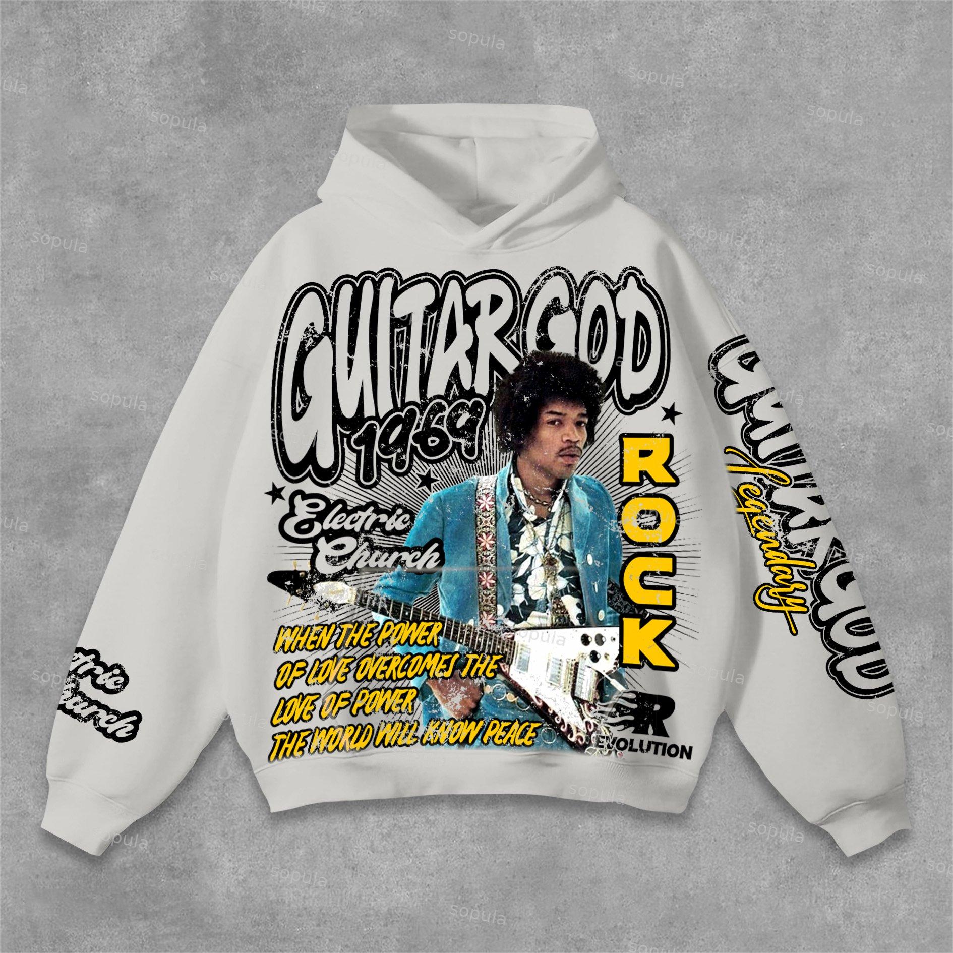 Sopula Jimi Hendrix Art 1969 Guitar God Graphics Hoodie Product Image