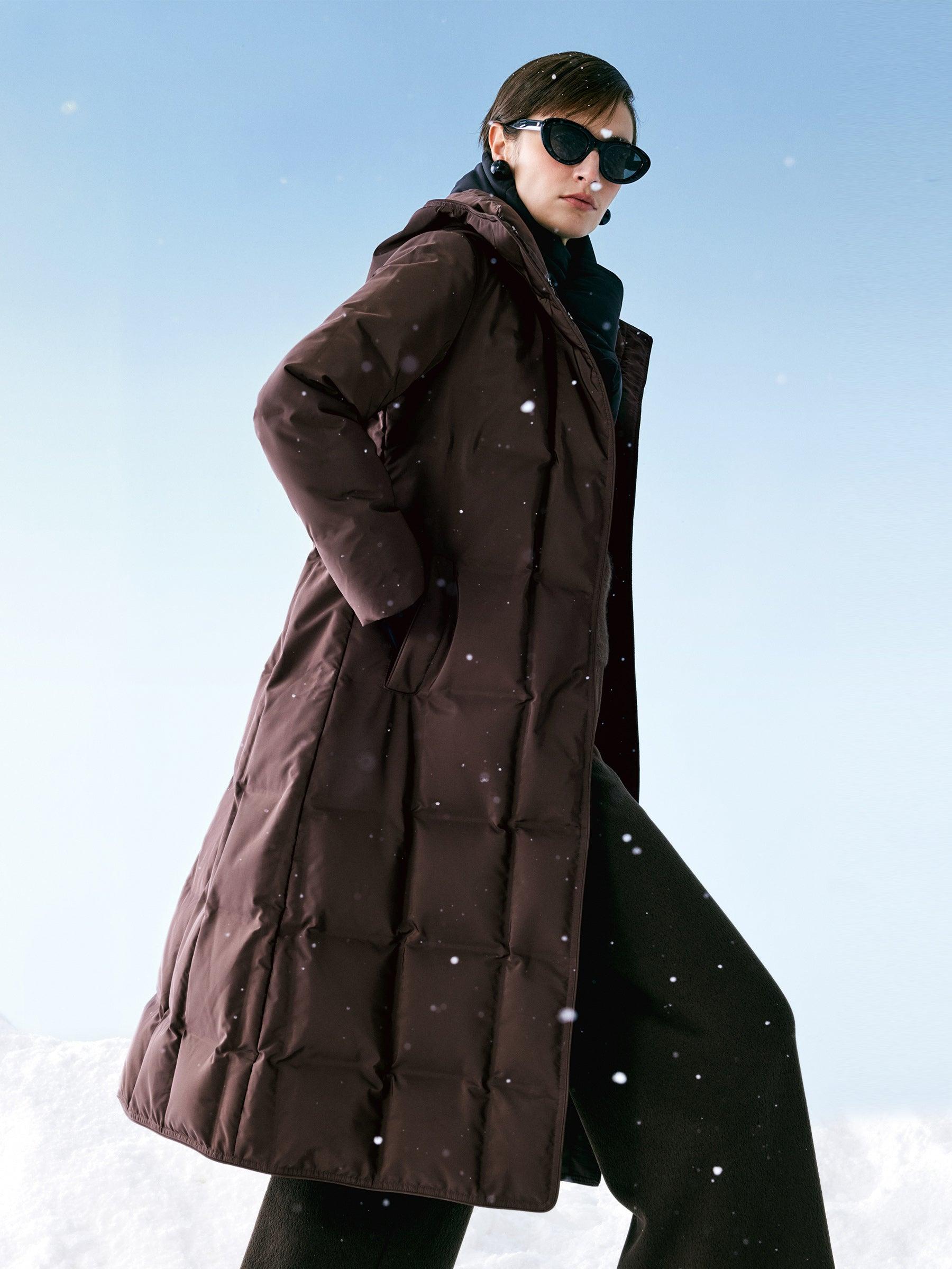 Quilted Hooded Goose Down Wrap Overcoat Product Image
