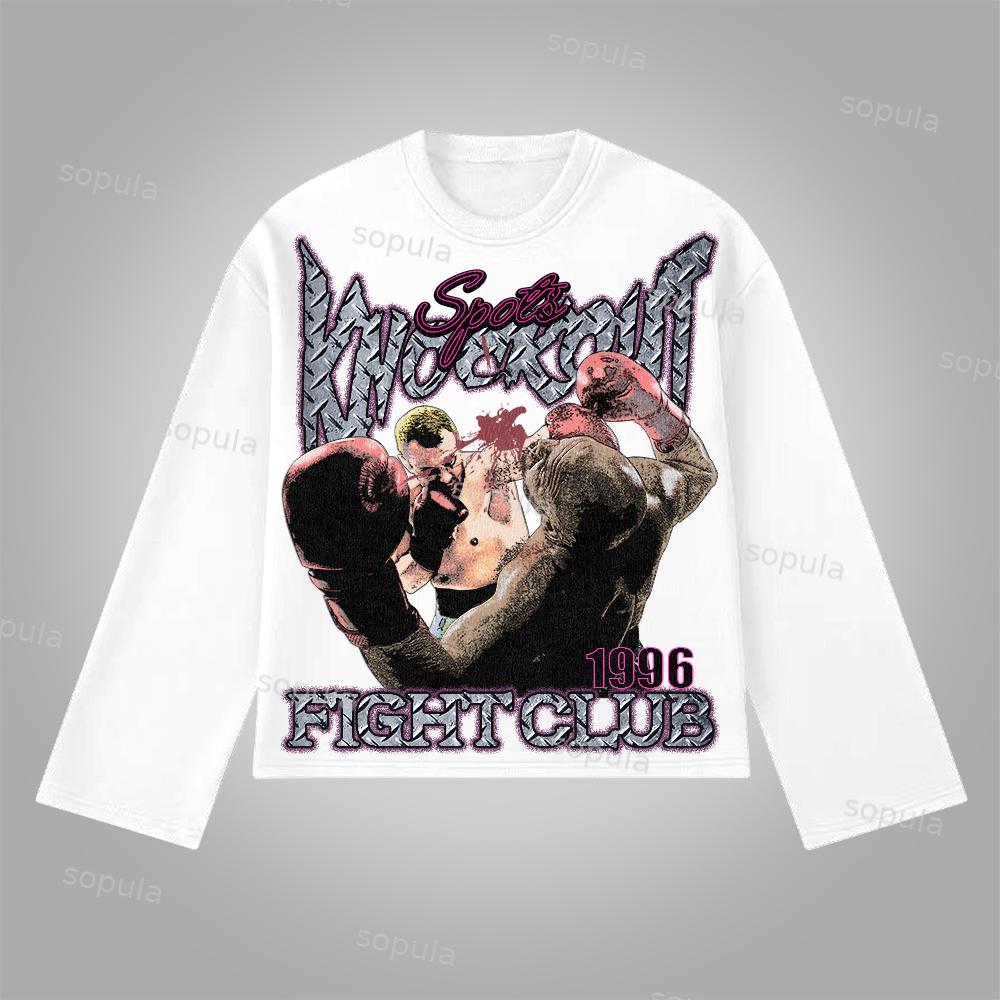 Sopula Vintage Knockout Fight Club Graphics Cotton Long Sleeve T-Shirt Product Image