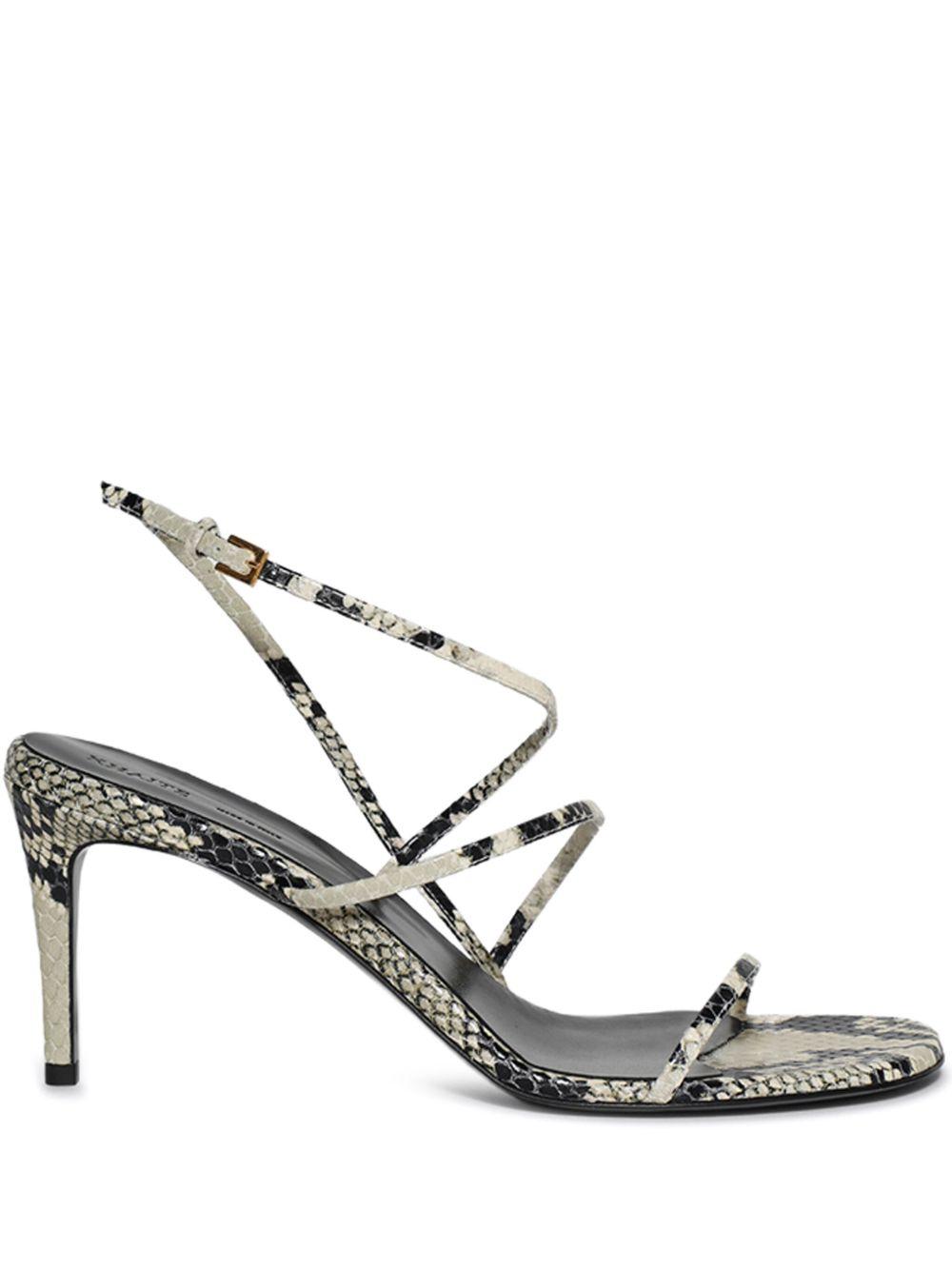 KHAITE Loop Snake-effect Leather Sandals In Beige Comb Product Image