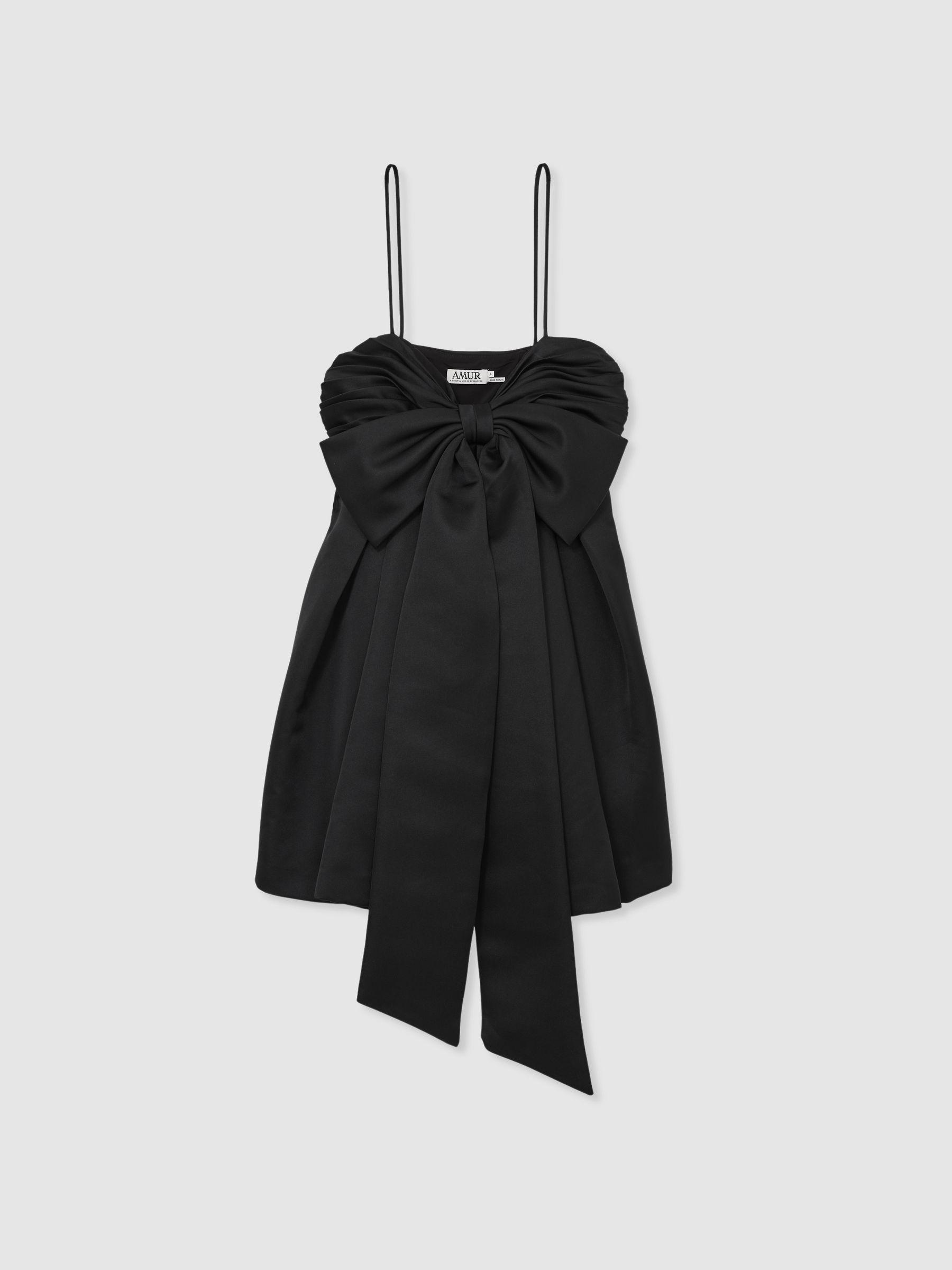 Amur Satin Babydoll Bow Dress in Black Product Image