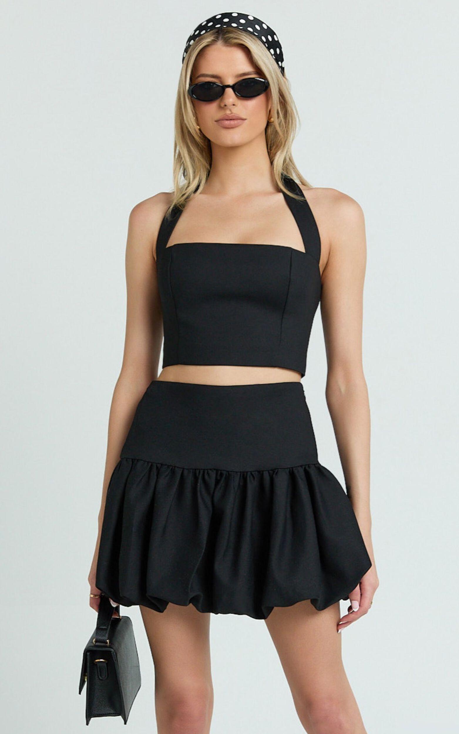 Abellina Top - Wide Neck Halter Crop Top in Black Product Image