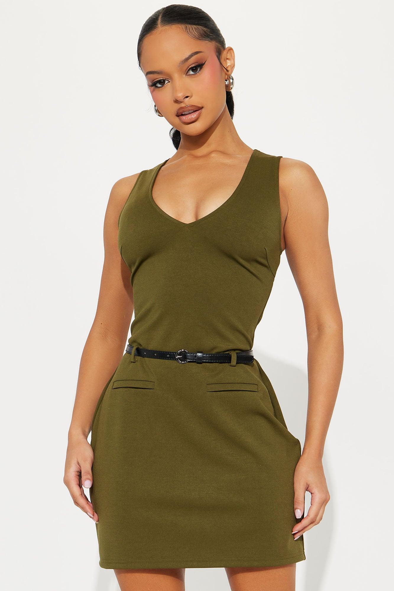 Remington Belted Ponte Mini Dress - Olive/combo Product Image