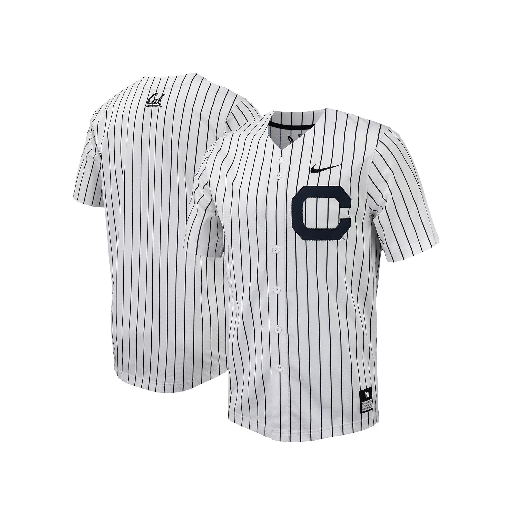 Men's Nike White/Navy Cal Bears Pinstripe Replica Full-Button Baseball Jersey,  Product Image