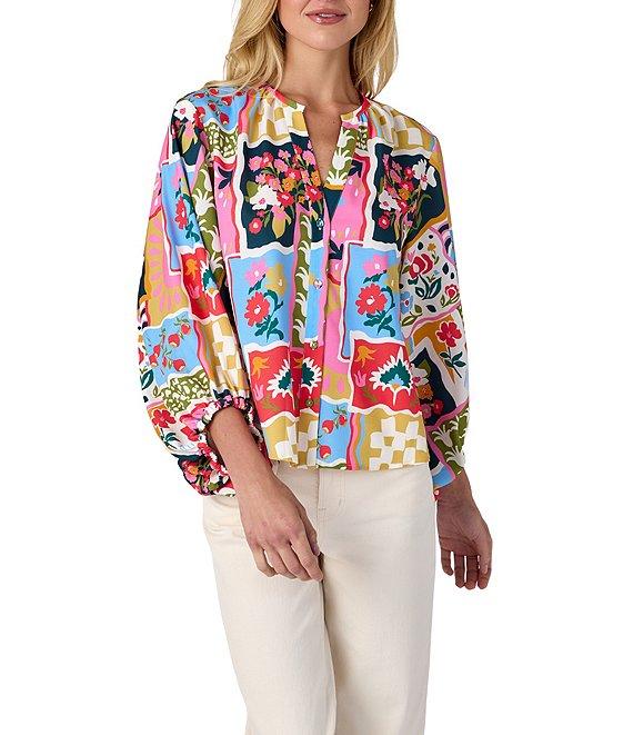 CROSBY by Mollie Burch Coordinating Livie Split V Neckline 3/4 Sleeve Top Product Image