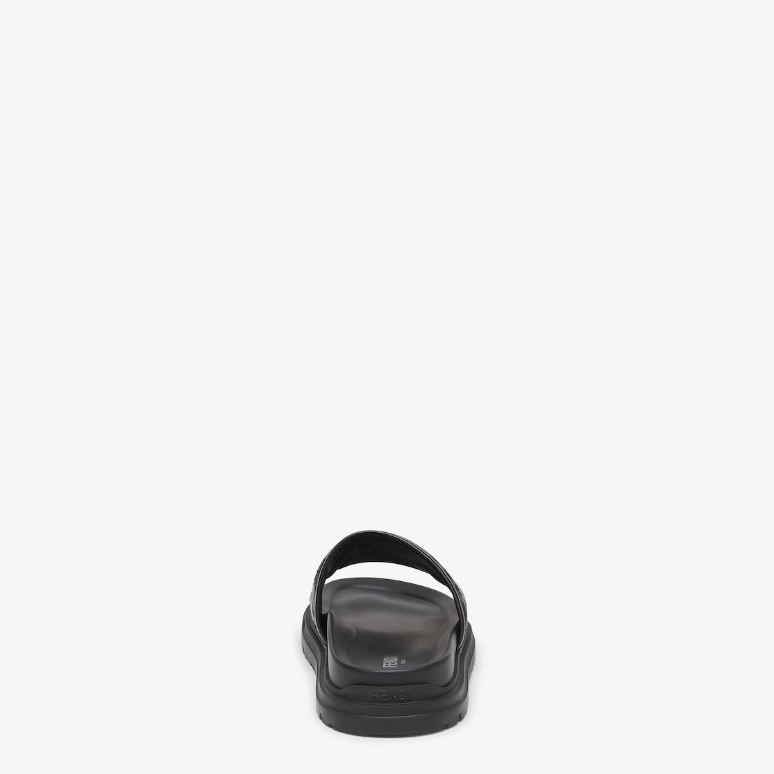 Fendi Diagonal SlidesGray FF jacquard and black leather slides Product Image