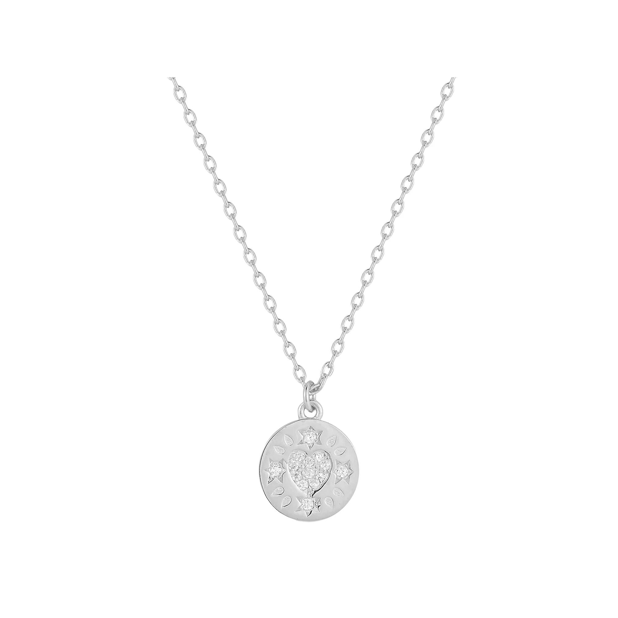 Sunkissed Sterling 14k Gold over Silver CZ Heart Medallion Necklace, Women's, Size: 17", Silver Tone Product Image