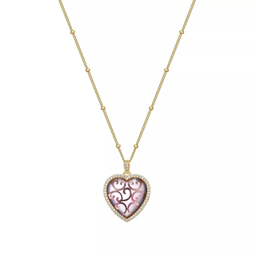 Classic Treasures 18k Gold Over Silver Turquoise & Lab-Created White Sapphire Heart Pendant Necklace, Women's,  Product Image