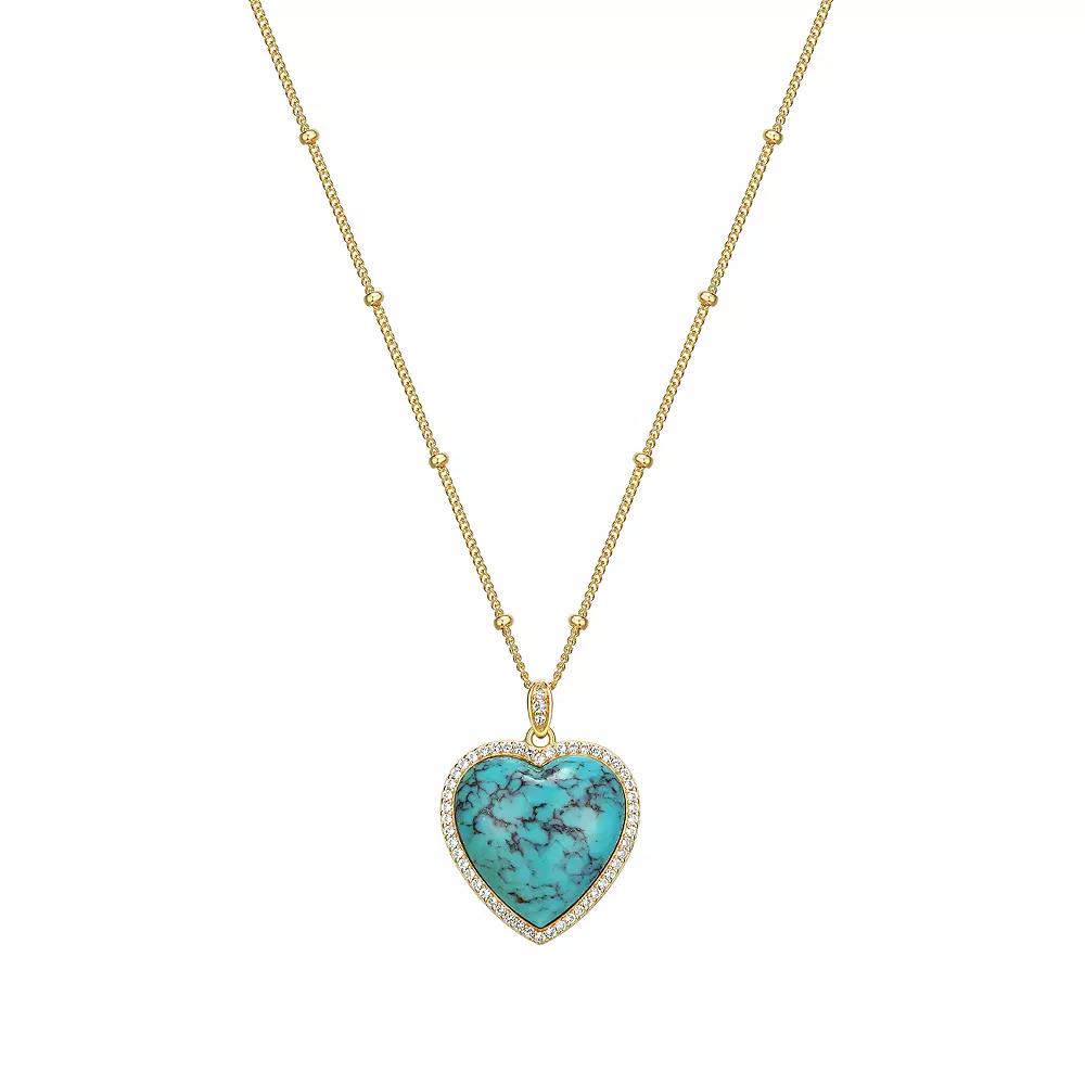 Classic Treasures 18k Gold Over Silver Turquoise & Lab-Created White Sapphire Heart Pendant Necklace, Women's,  Product Image