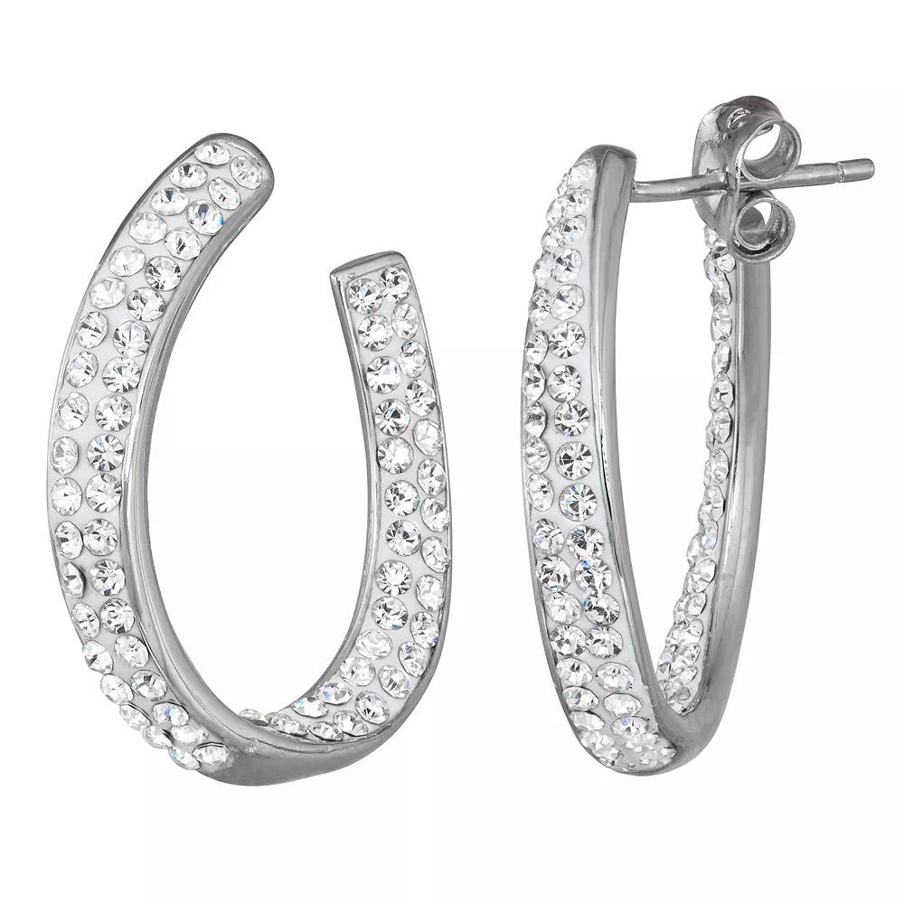 Chrystina Fine Silver-Plated Open U-Shape Hoop Earrings, Women's, Silver Tone White Product Image