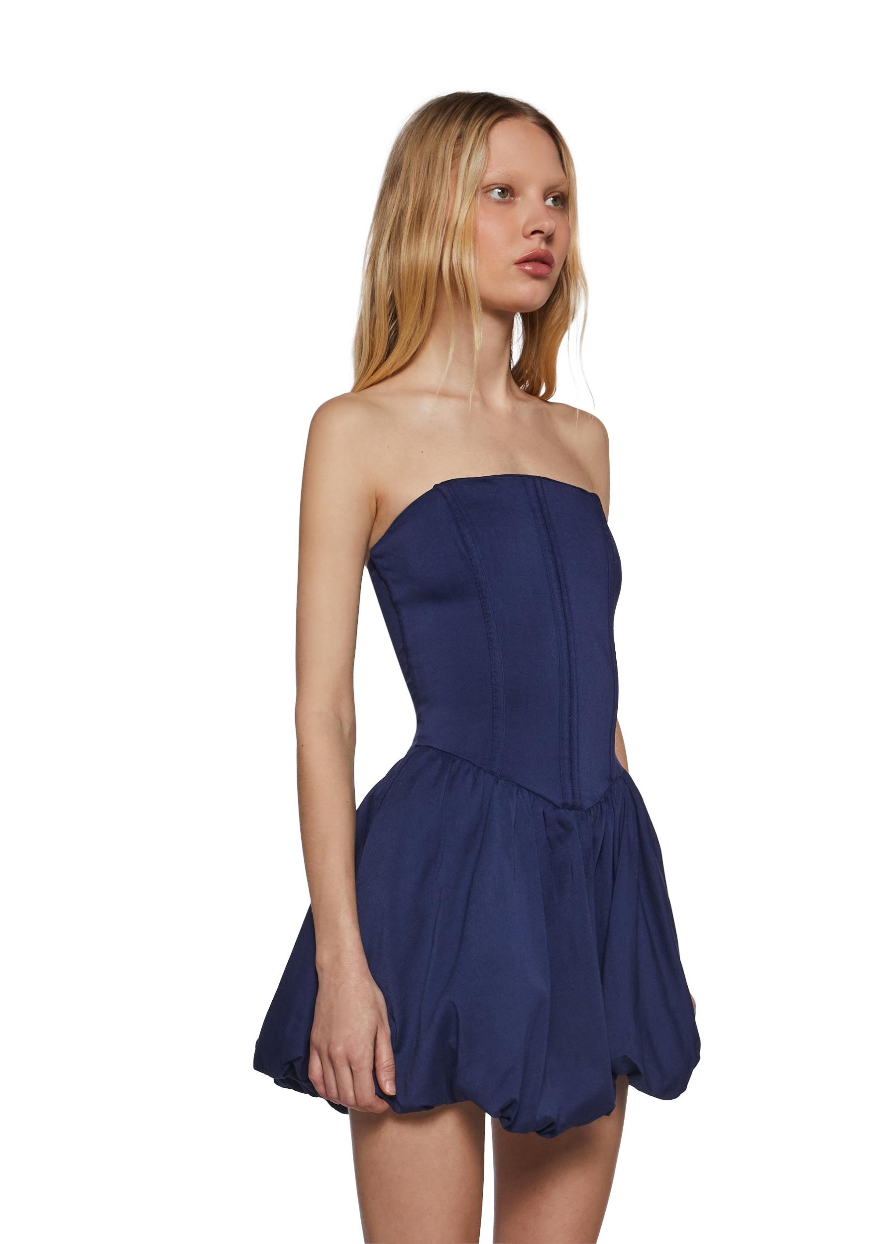 Corset Mini Dress With Bubble Hem Special Occasion- Navy Product Image