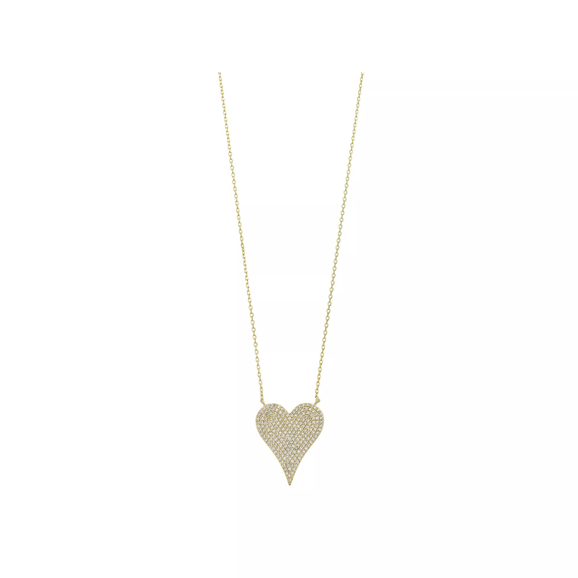 14k Gold Over Silver Cubic Zirconia Heart Pendant Necklace, Womens Gold Tone Product Image