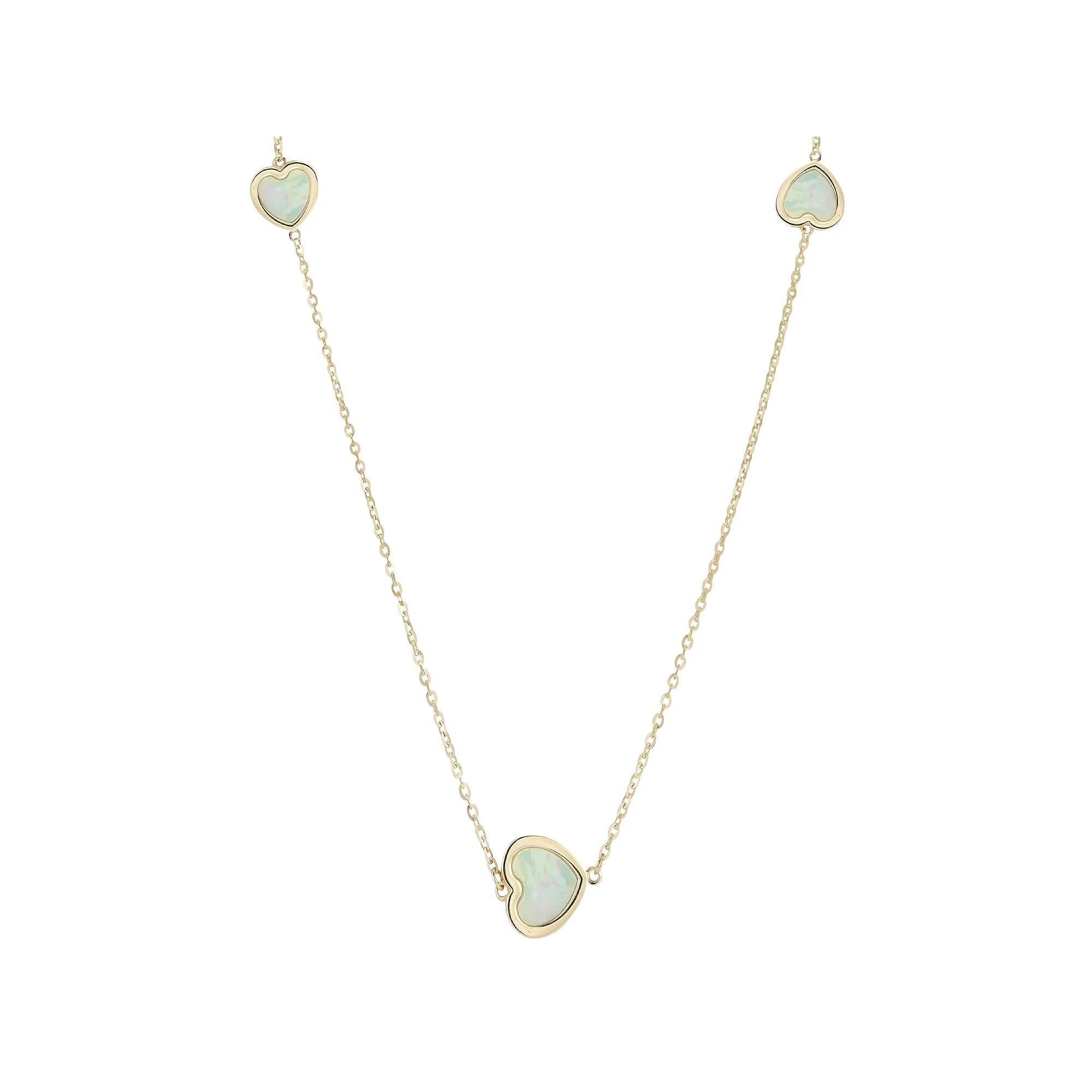 LUMINOR GOLD 14k Gold Gemstone 3-Heart Station Necklace, Women's, Size: 18", M Of White Product Image