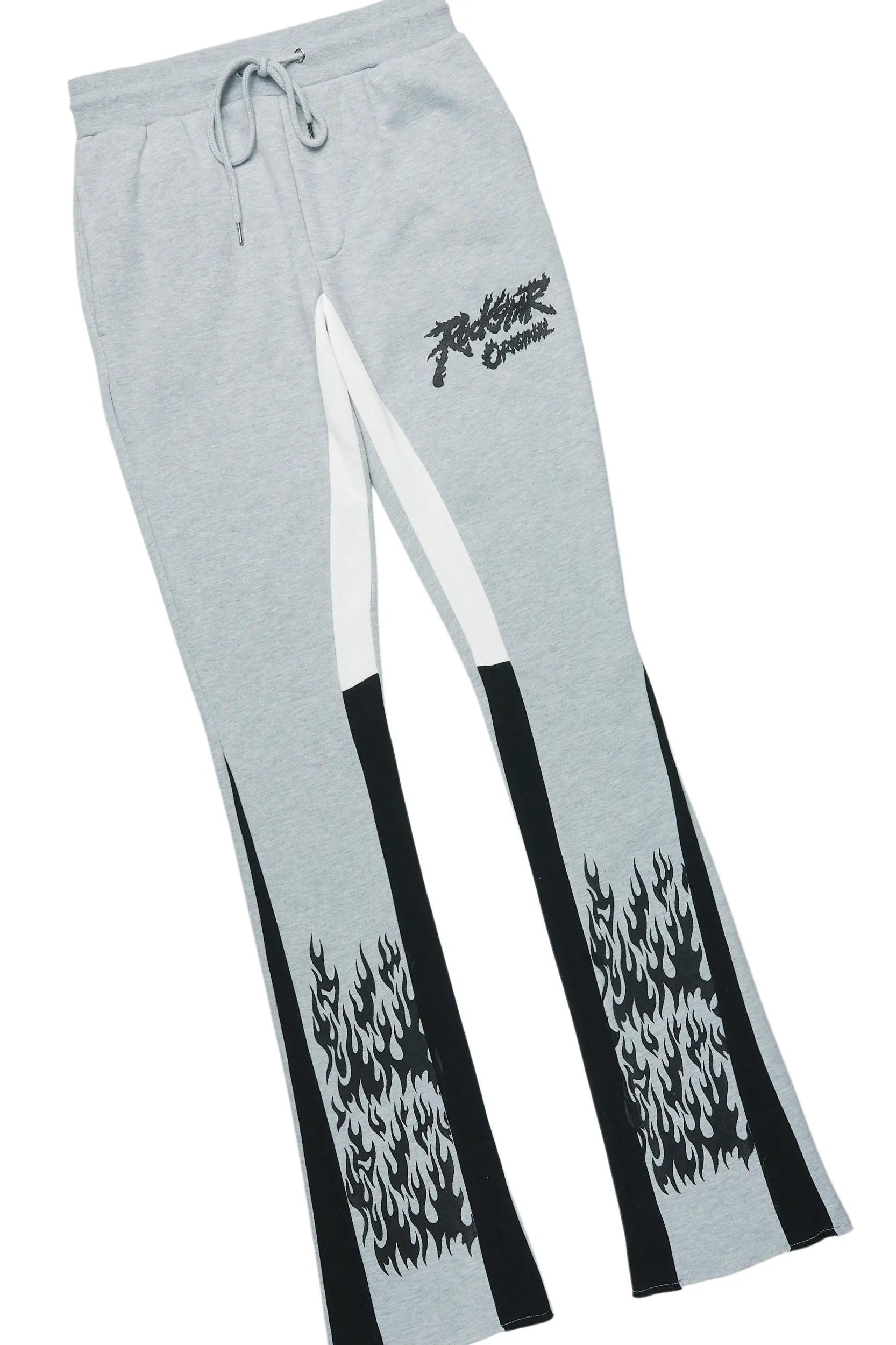 Bubble Grey/Black Stacked Flare Hoodie Track Set Male Product Image