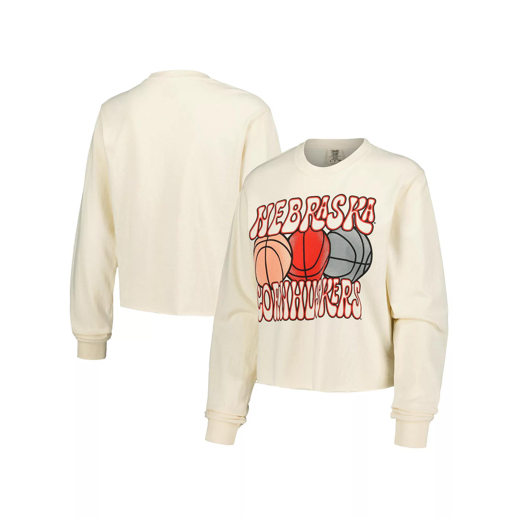 Women's Natural Nebraska Huskers Comfort Colors Basketball Cropped Long Sleeve T-Shirt,  Product Image