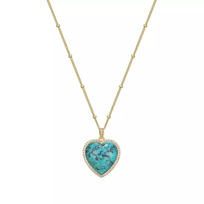 Classic Treasures 18k Gold Over Silver Turquoise & Lab-Created White Sapphire Heart Pendant Necklace, Women's,  Product Image