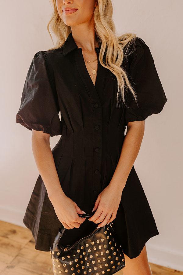 Exceptionally Chic Button Down Mini Dress in Black Product Image