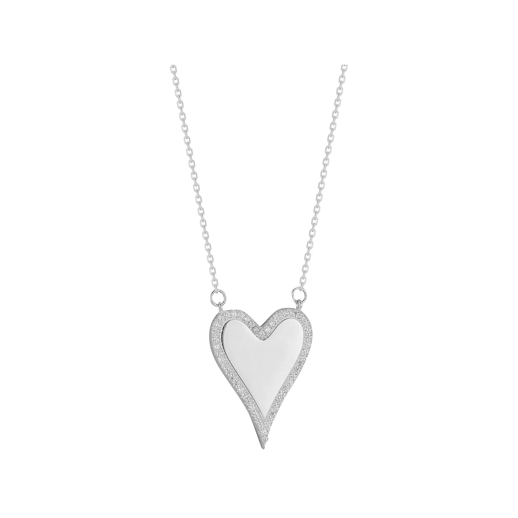 Sunkissed Sterling Silver Over Cubic Zirconia Heart Necklace, Womens Silver Tone Product Image