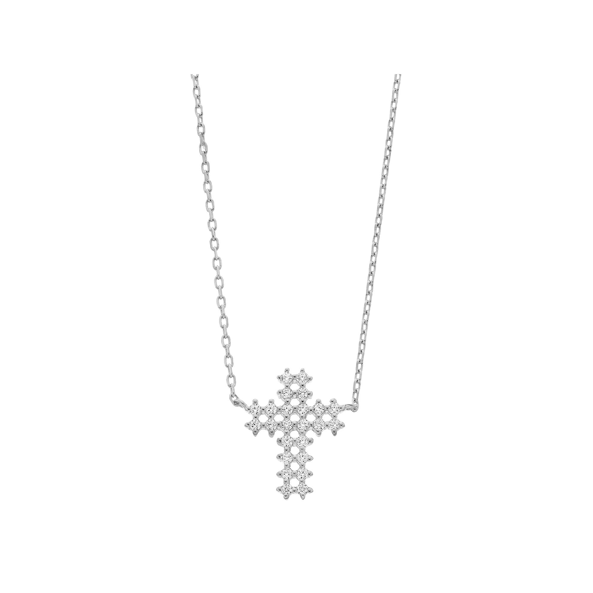 Rosabella Sterling Silver & Cubic Zirconia Cross Necklace, Women's, Size: 18" Product Image