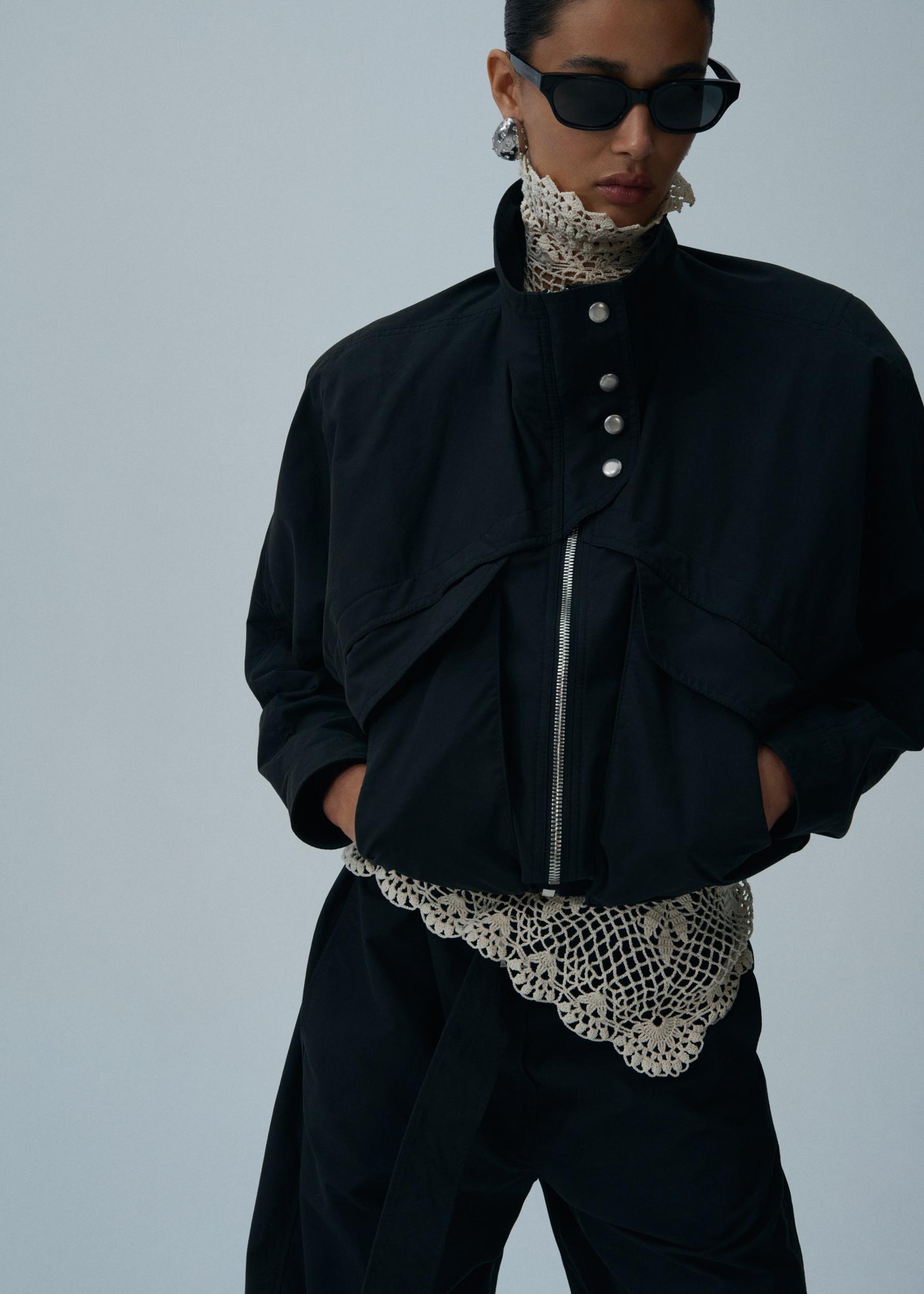 Snap neck vintage bomber jacket in black Product Image