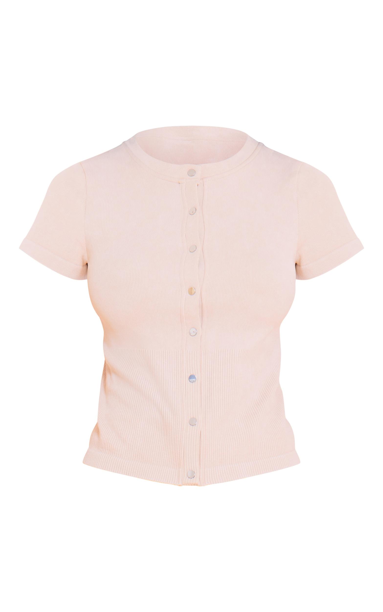 Petite Stone Snatched Rib Short Sleeve Popper Top Product Image