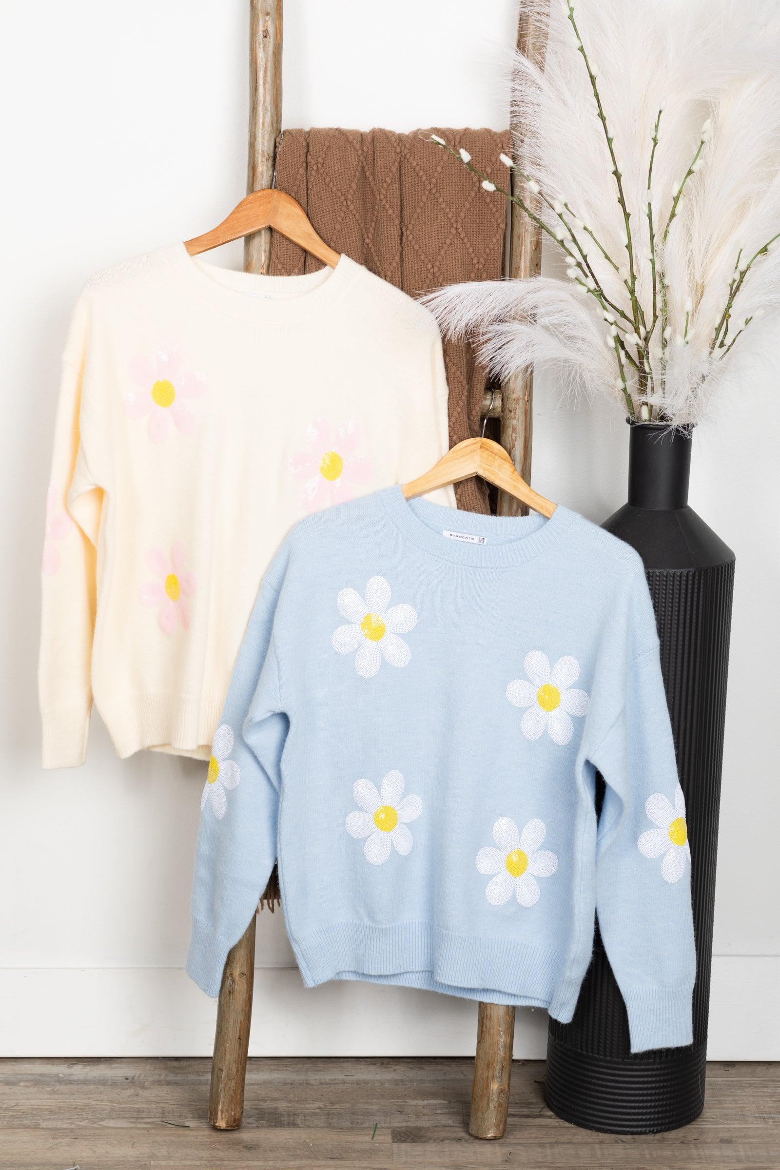 Knit Sweater With Sequin Flowers Product Image