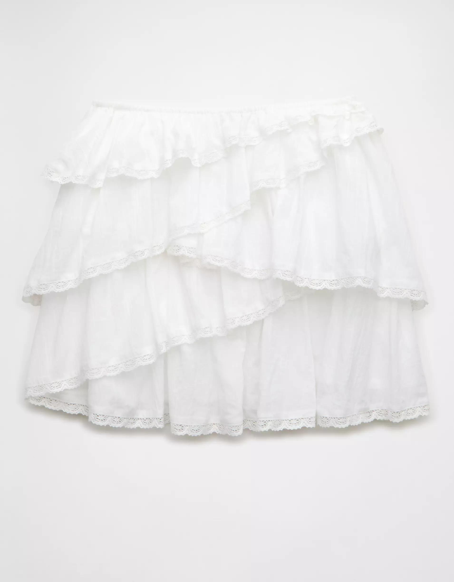AE High-Waisted Asymmetrical Tiered Ruffle Mini Skirt Product Image