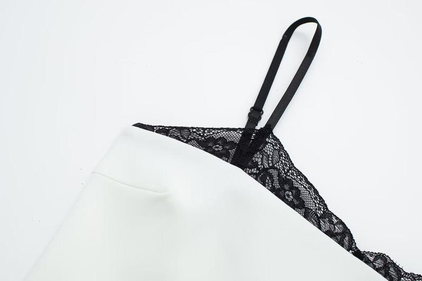 Spaghetti Strap Lace Trim Mini Bodycon Dress Product Image