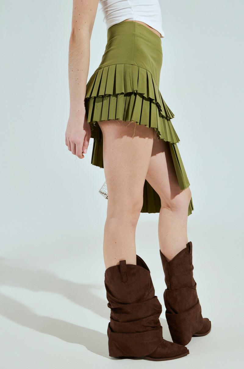 HUNTER PLEATED MINI SKIRT IN OLIVE Product Image