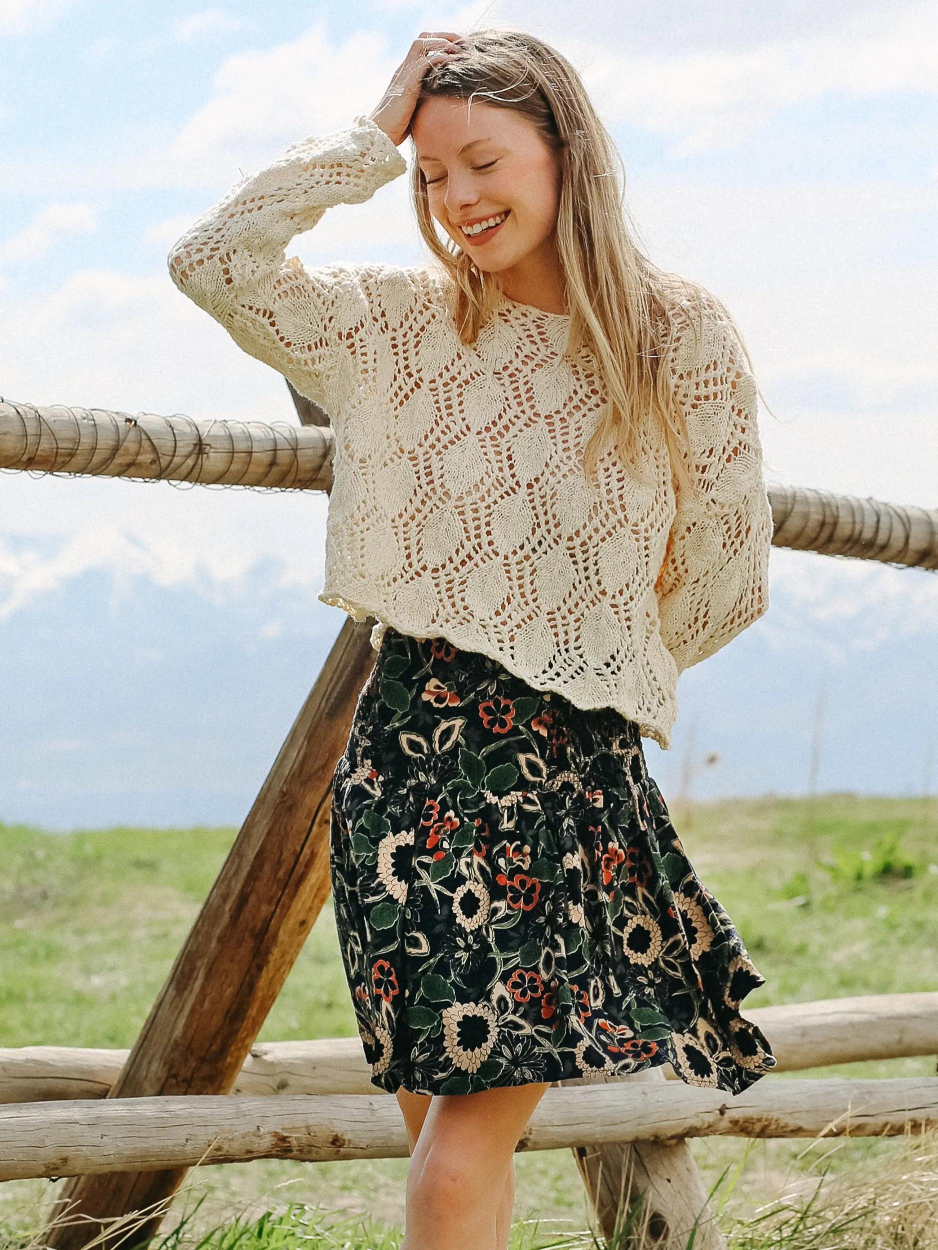 Malia Mini Skirt - Navy Tan Dahlias Product Image