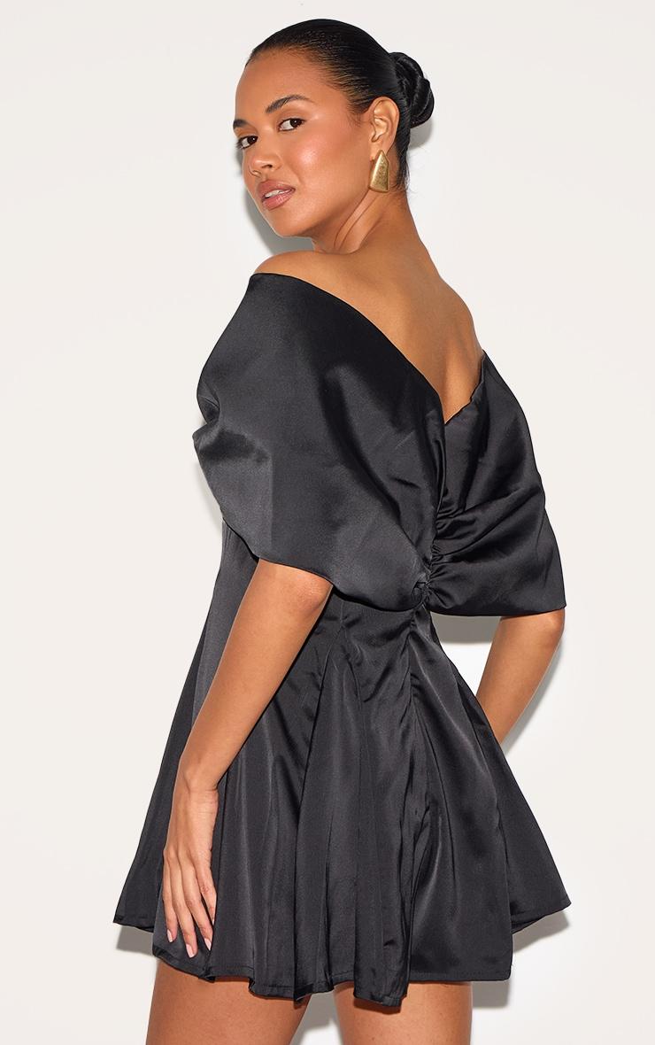 Premium Black Satin Extreme Bow Detail Romper Product Image
