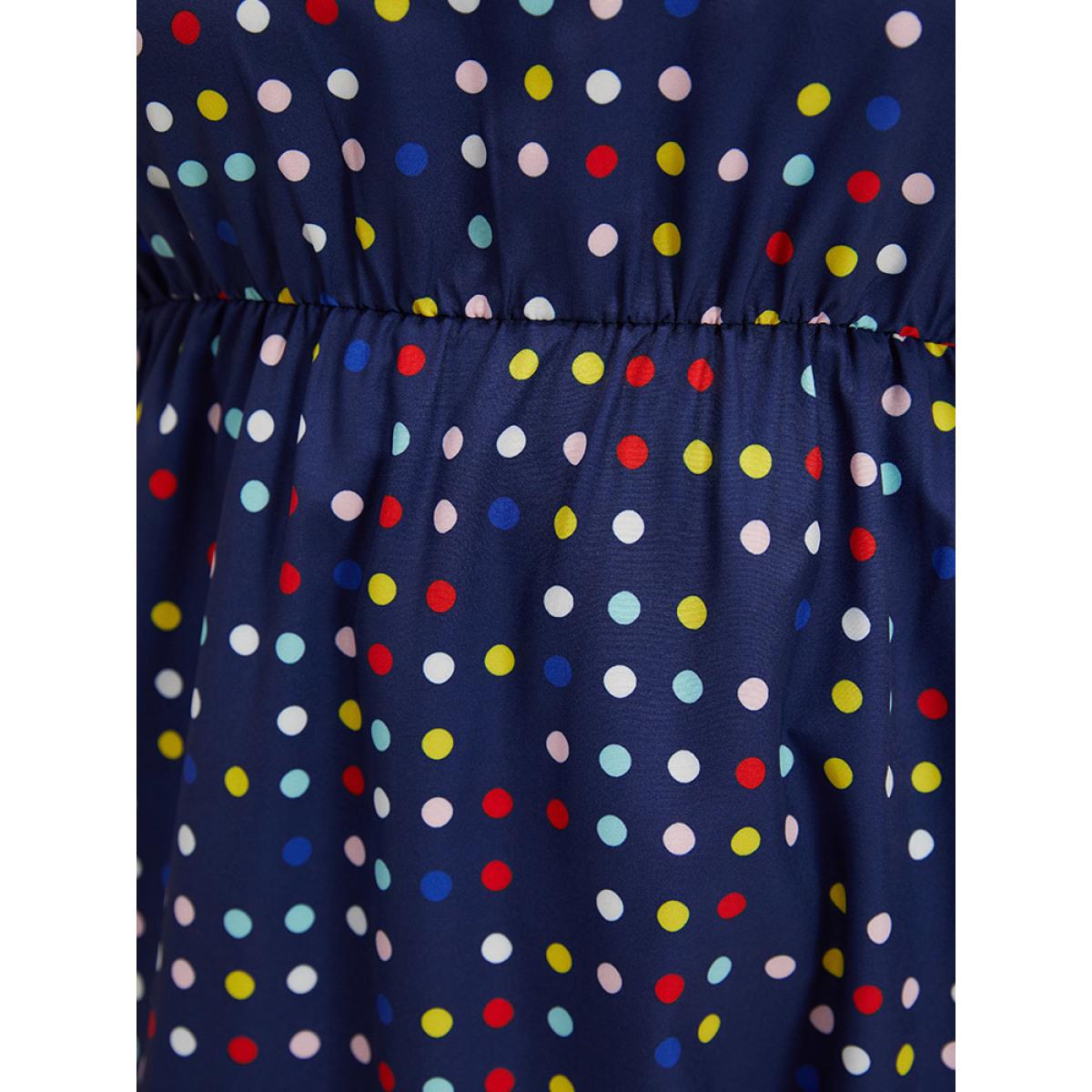Plus Size Polka Dot Ruffle Hem Round Neck Pocket Tank Dress DarkBlue Women Elegant Elastic Waist Round Neck Sleeveless Curvy Midi Dress BloomChic 14-16/1X Product Image