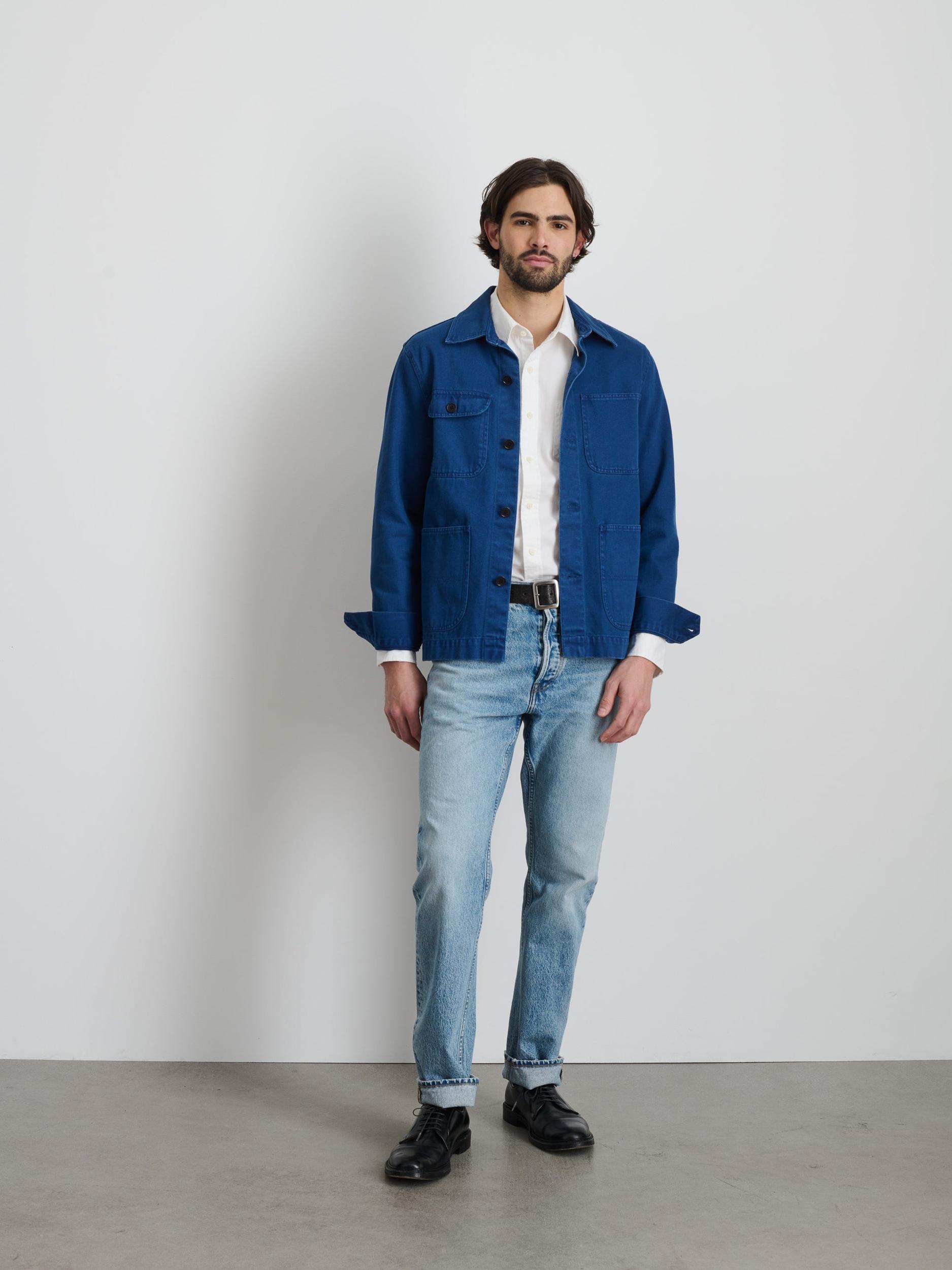 Garment Dyed Work Jacket in Recycled Denim Product Image