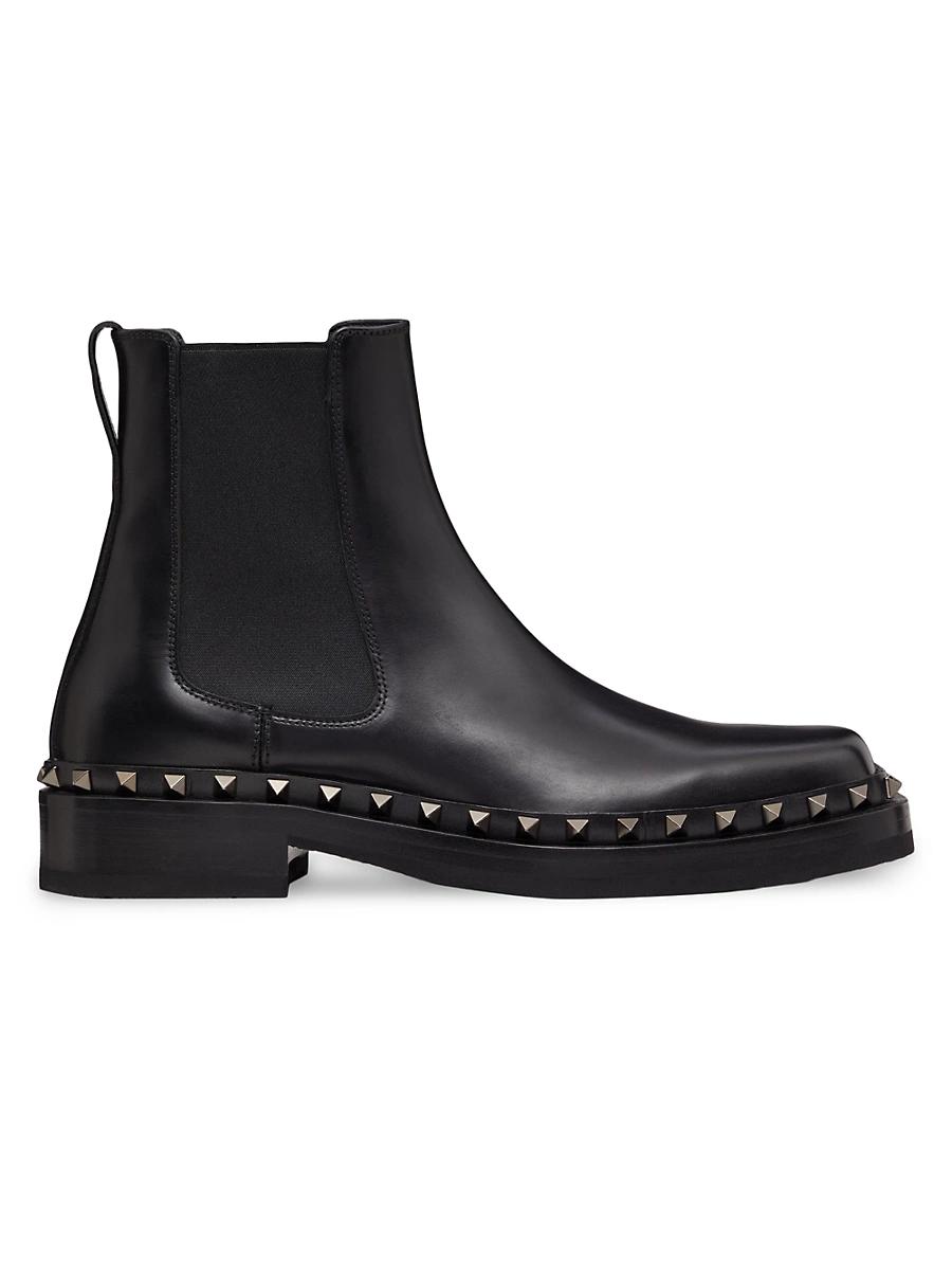 Mens M-Way Rockstud Ankle Boots in Calfskin Leather Product Image