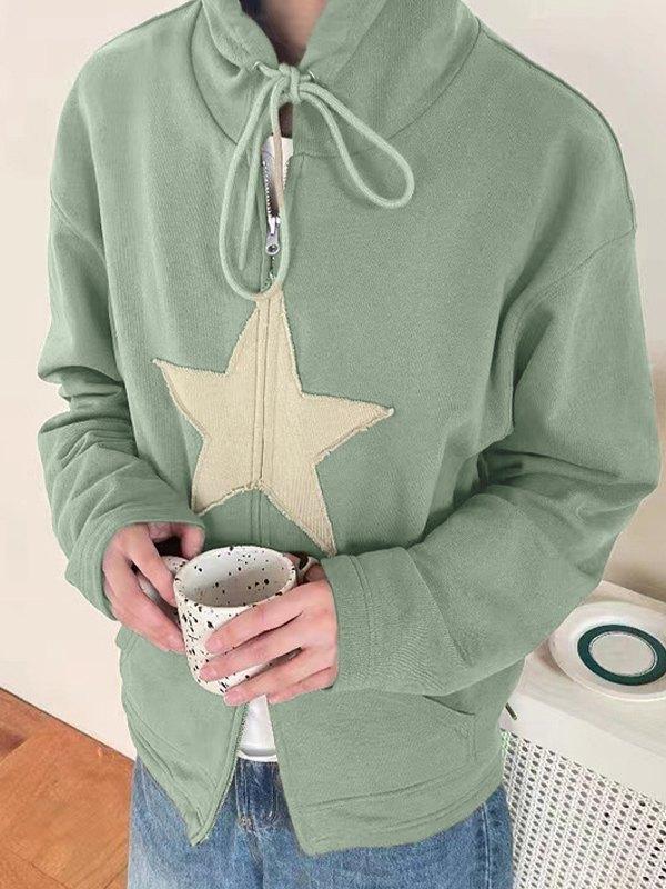 Vintage Star Patch Baggy Zip Up Hoodie Product Image