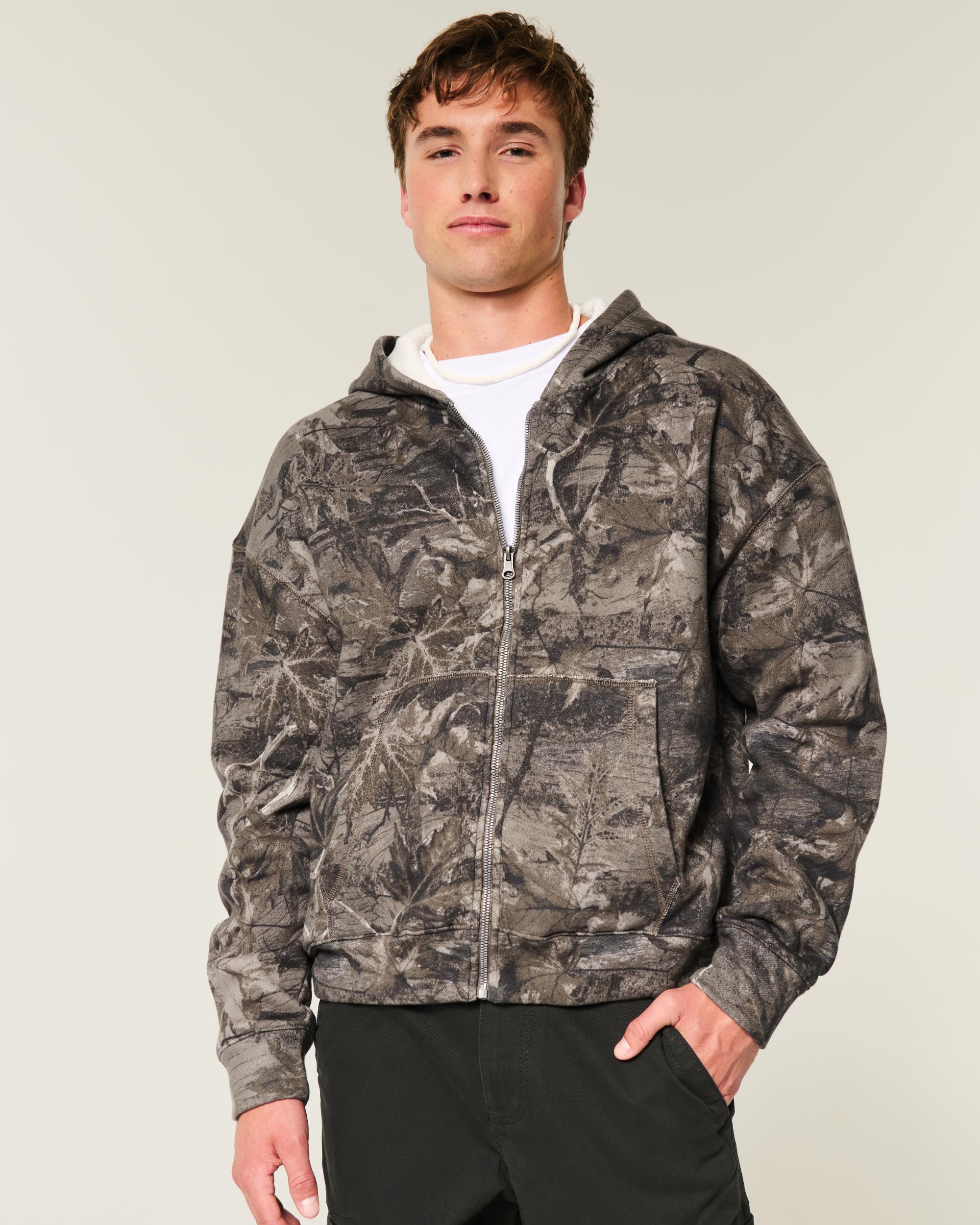 Boxy Waffle-Lined Zip-Up Hoodie Product Image