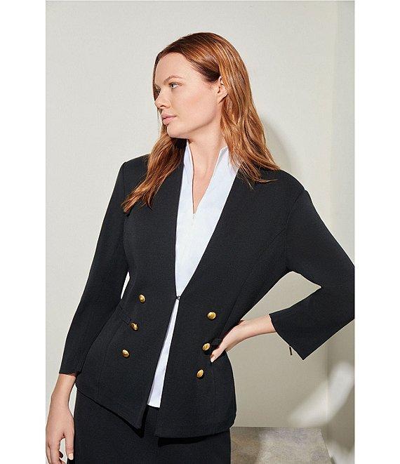 Ming Wang Stand Collar 3/4 Sleeve Button Trim Knit Jacket Product Image