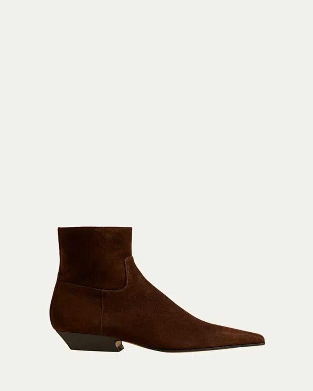 KHAITE Marfa Suede Western Ankle Boots In Brown Product Image