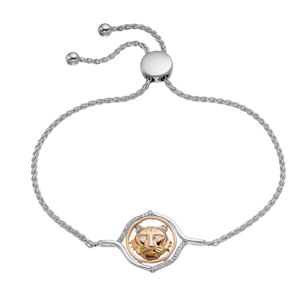 Two-Tone Sterling Silver 1/10 Carat T.W. Diamond Tiger Face Adjustable Bracelet, Women's, Size: 9.75, Two Tone Product Image