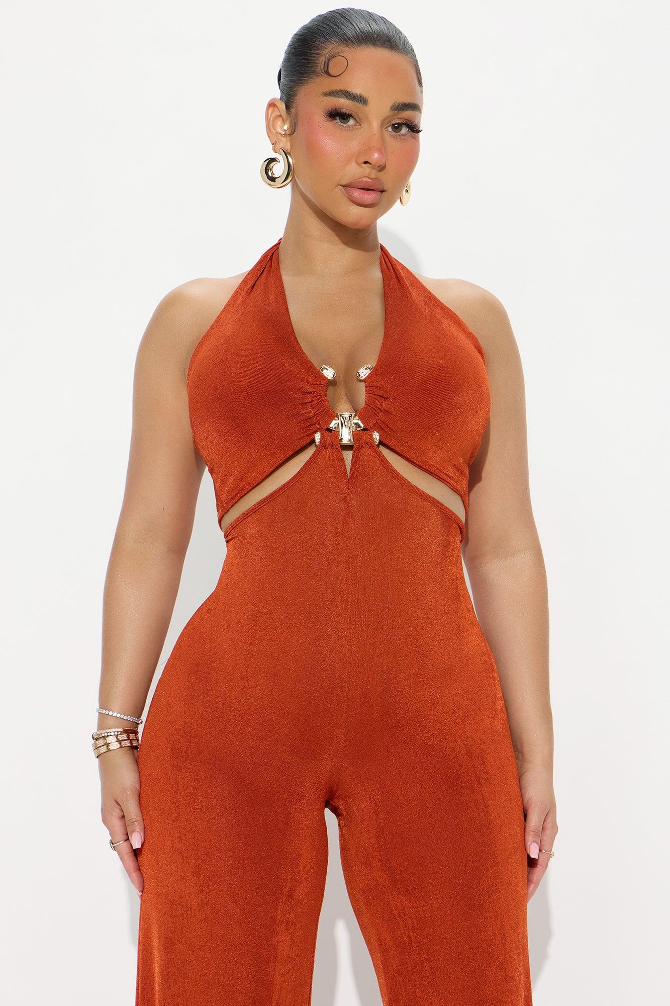 Santina Slinky Halter Jumpsuit - Rust Product Image