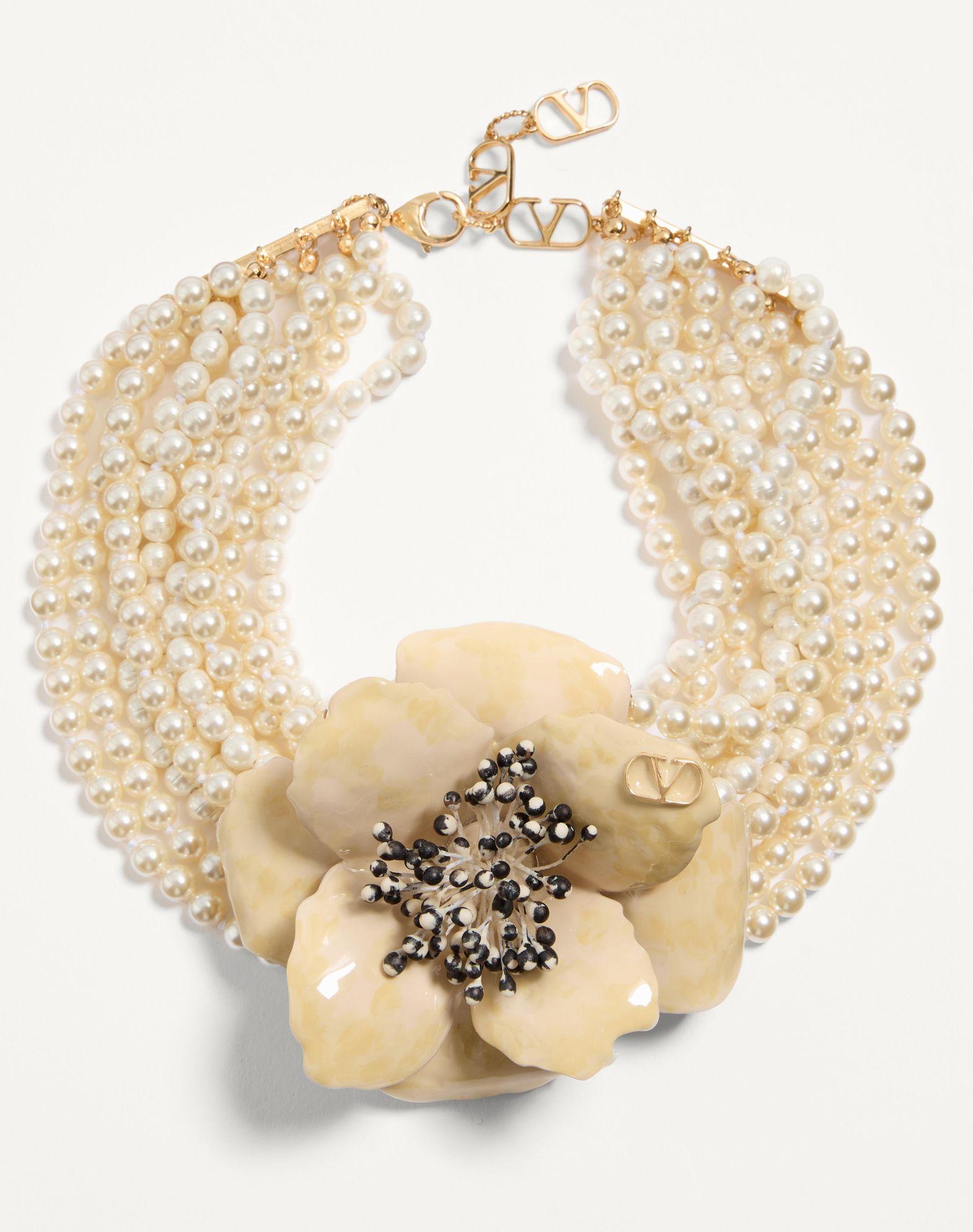Fleur Lumineuse Necklace In Metal, Enamel, Pearls And Fabric Product Image