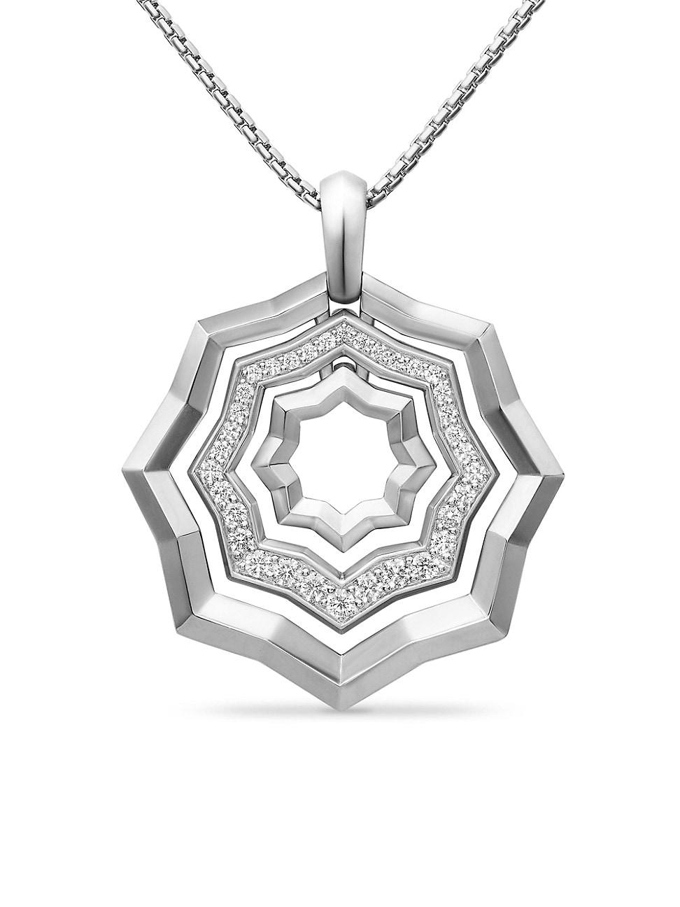 Womens Zig Zag Stax Pendant Necklace in Sterling Silver with Diamonds, 28MM Product Image