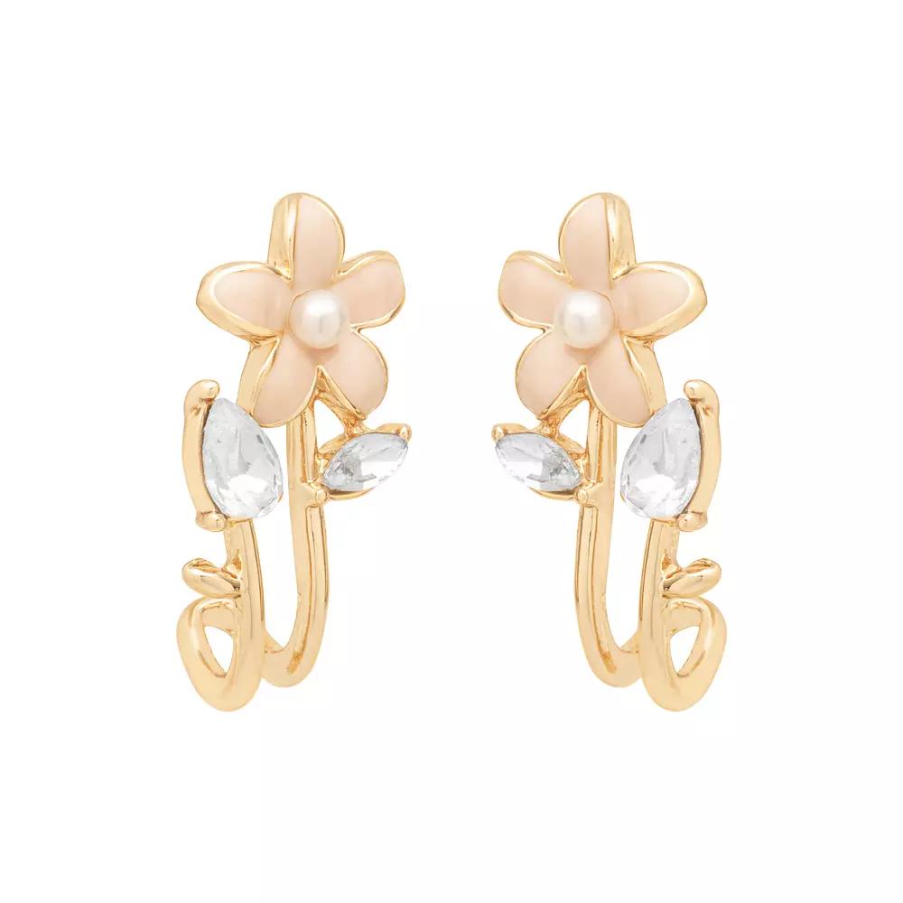 LC Lauren Conrad Enamel Floral Hook Earrings, Women's, Pink Product Image