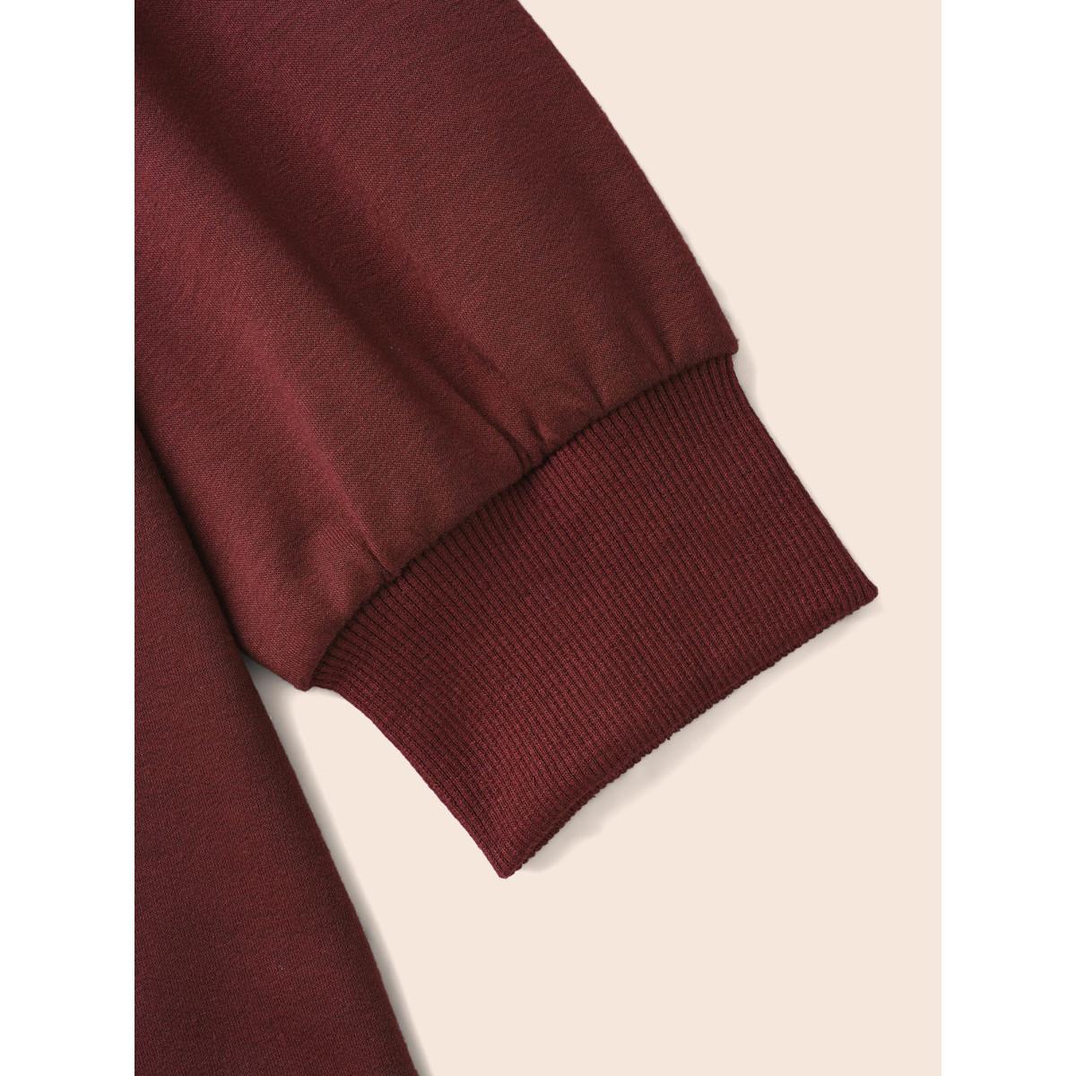 Plus Size Polo Neck Contrast Patchwork Sweatshirt Women Burgundy Casual Contrast Polo Everyday Sweatshirts BloomChic 14-16/1X Product Image