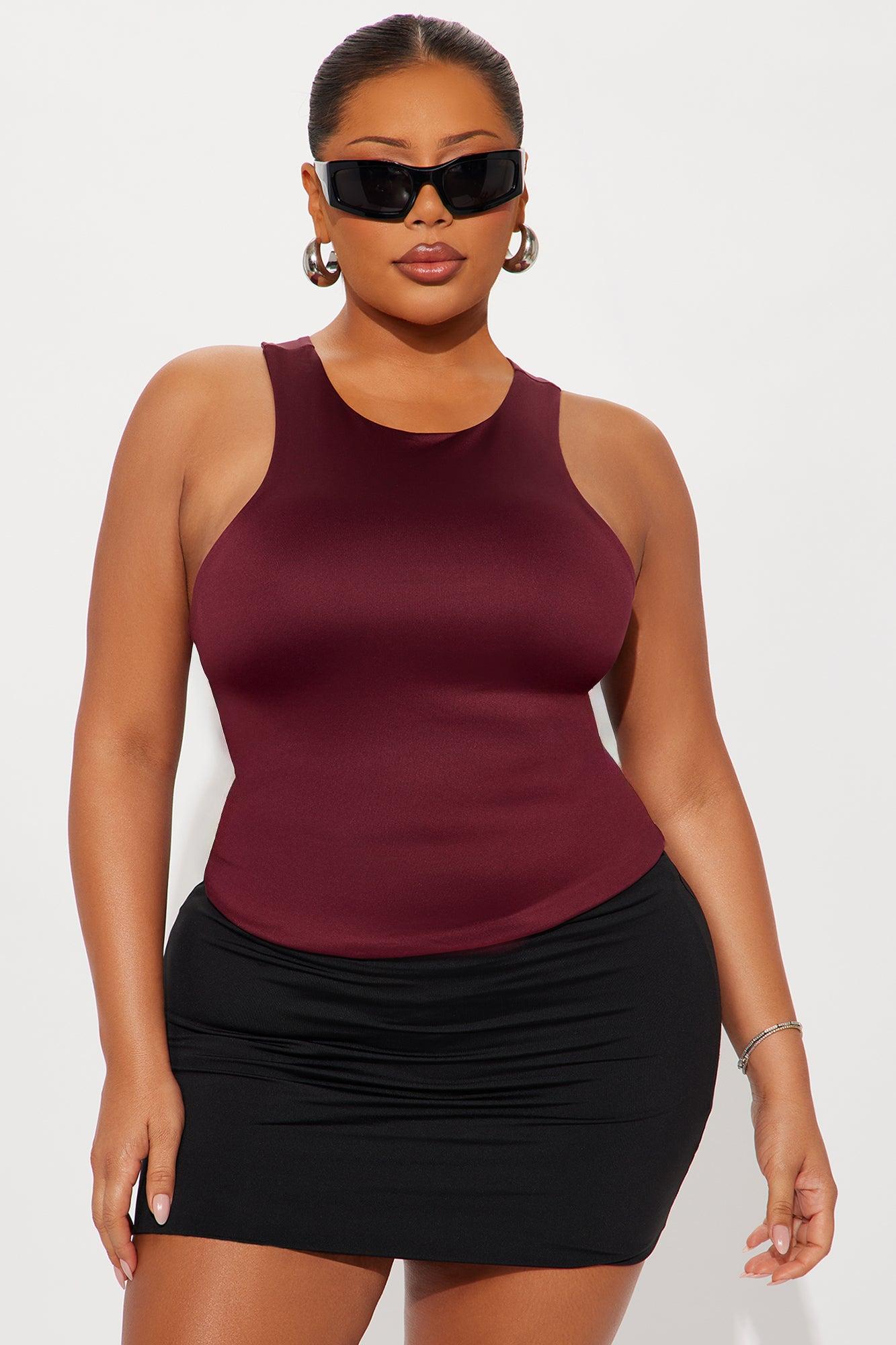 Contour Double Lined High Neck Tank Top - Wine Female Product Image