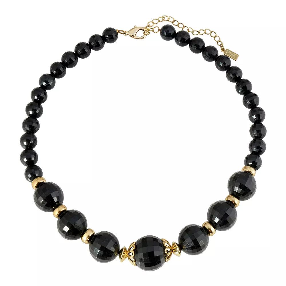 1928 Gold Tone Black Beaded Collar Necklace, Women's Product Image