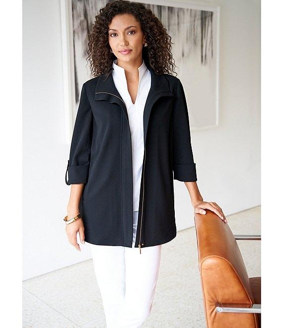 Ming Wang Deco Crepe 3/4 Sleeve Zip Front Jacket Product Image