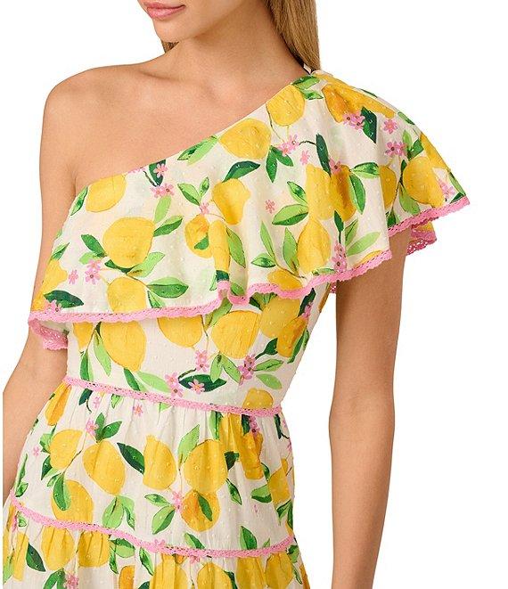 Adrianna by Adrianna Papell Lemon Fruit Print One-Shoulder Neck Sleeveless A-Line Mini Dress Product Image