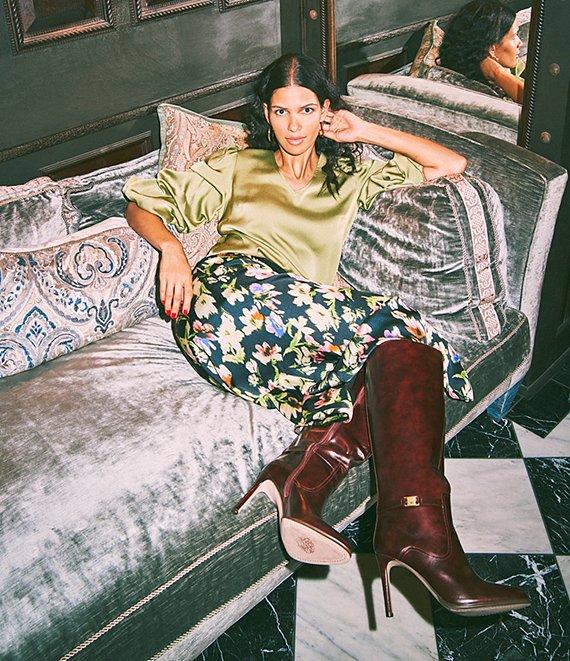 Vince Camuto Charmeuse Floral Midi Slip Skirt Product Image